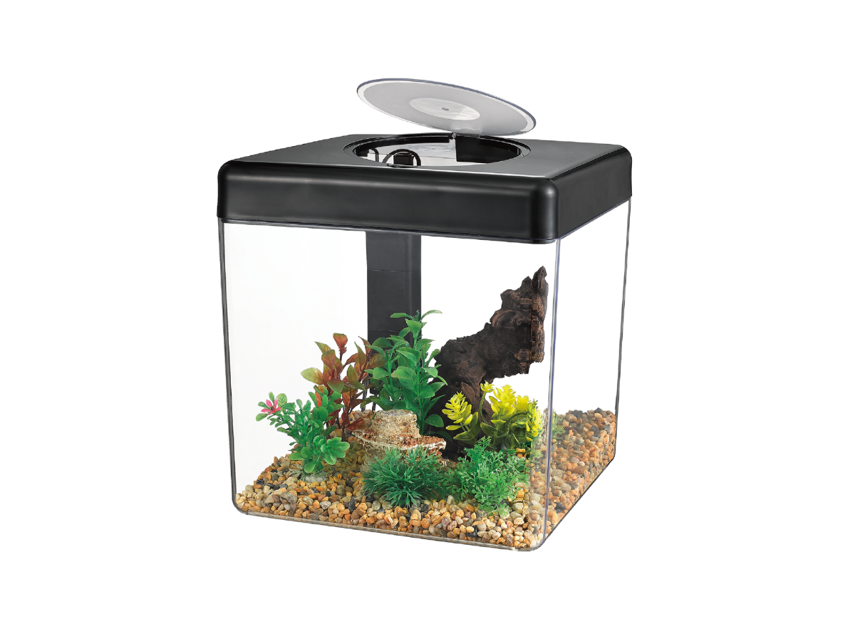 Plastic Fish Tank Kit with Lid Aquarium Set Clear Fish Bowl with Filter and LED Light