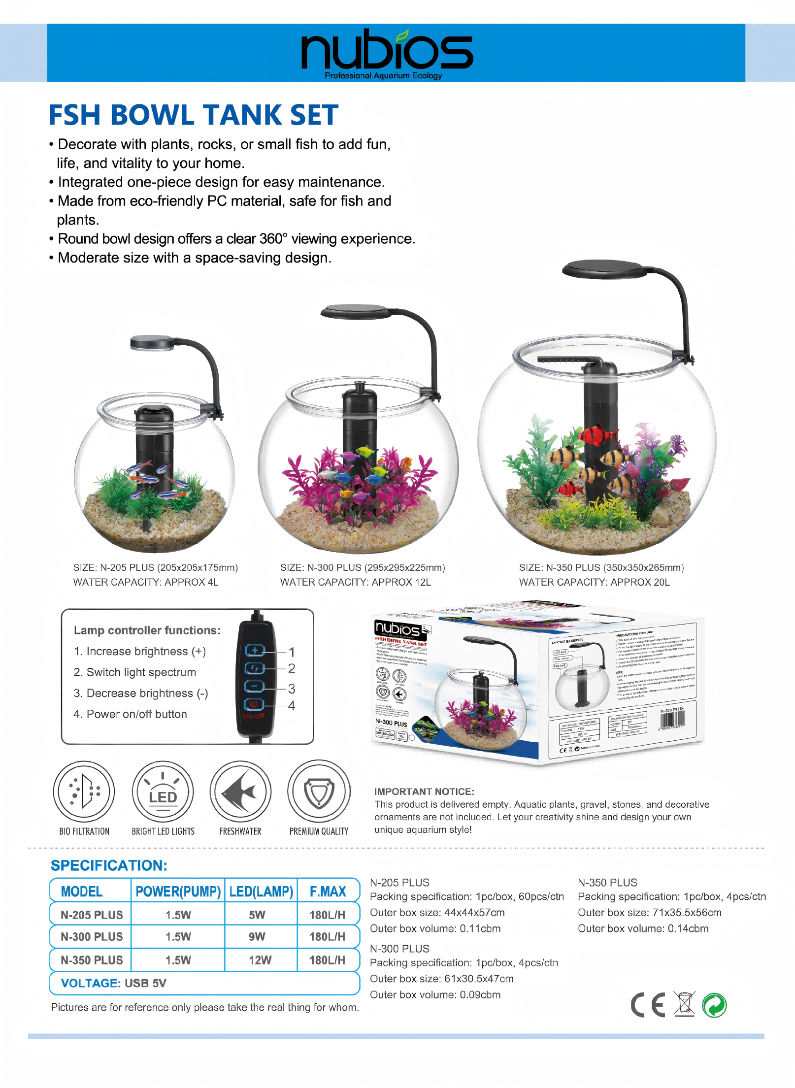 Plastic Fish Bowl Set Multiple Size Round Fish Tank Kit Clear Spherical Aquarium Set.png